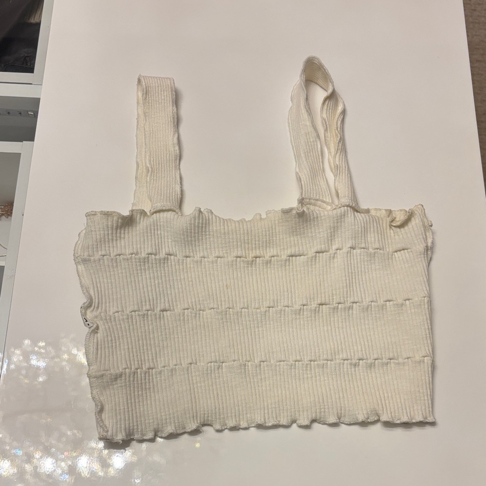 Cream Ribbed Knit Crop Top